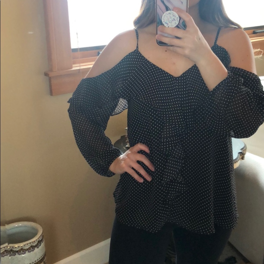 Size small black and white polka dot blouse